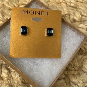Navy Blue Monet Sapphire-like Post Earrings